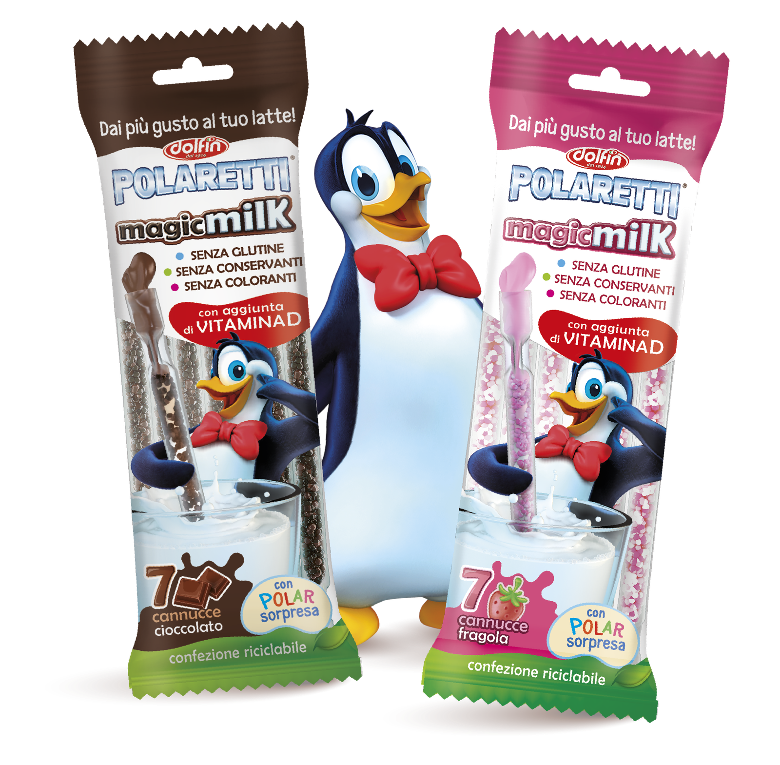 Confezioni Polaretti Magic Milk cioccolato e fragola con Mister Polaretto